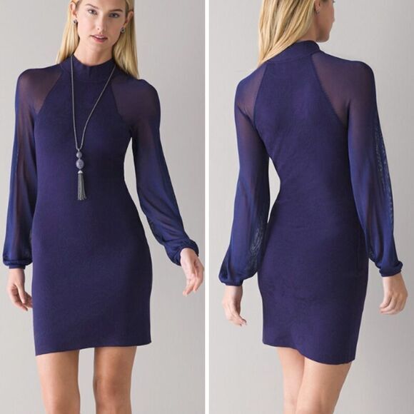 White House and Black Market *flawed* Sheer Sleeve‎ Jacquard Sweater Dress,M - Picture 1 of 16